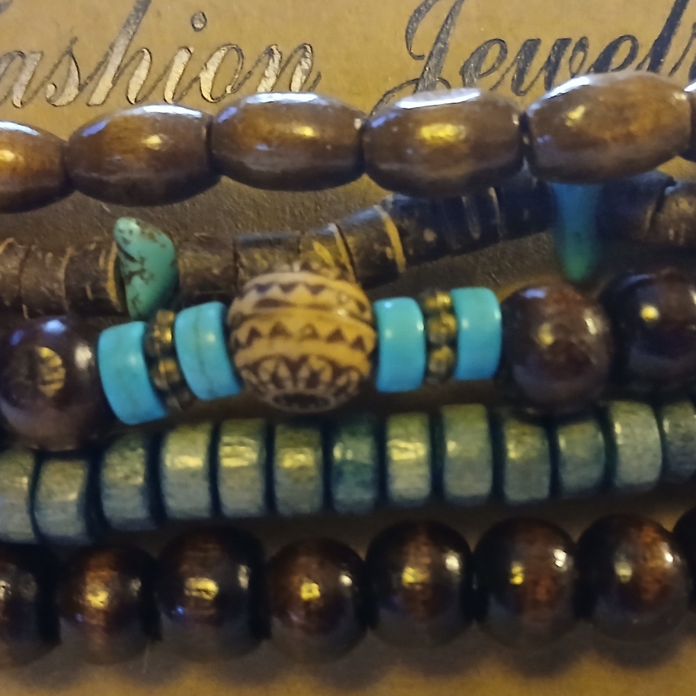 Bohemian Beaded Bracelet Set - Brown and Blue